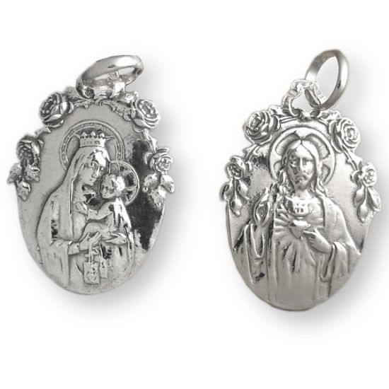 Sub foto Escapulario plata Virgen del Carmen rosas