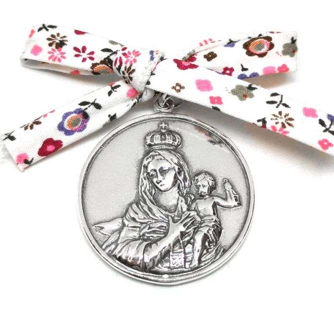 Escapulario Virgen del Carmen Sagrado Corazon grande plata