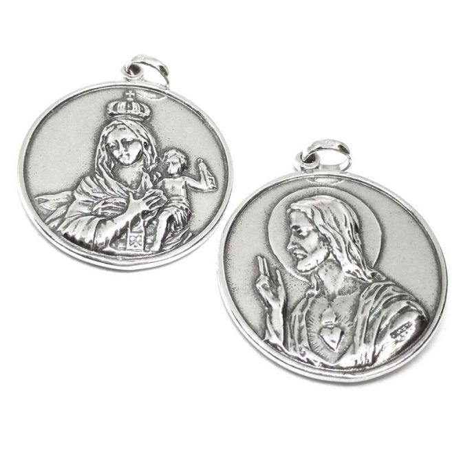 Escapulario Virgen del Carmen Sagrado Corazon grande plata